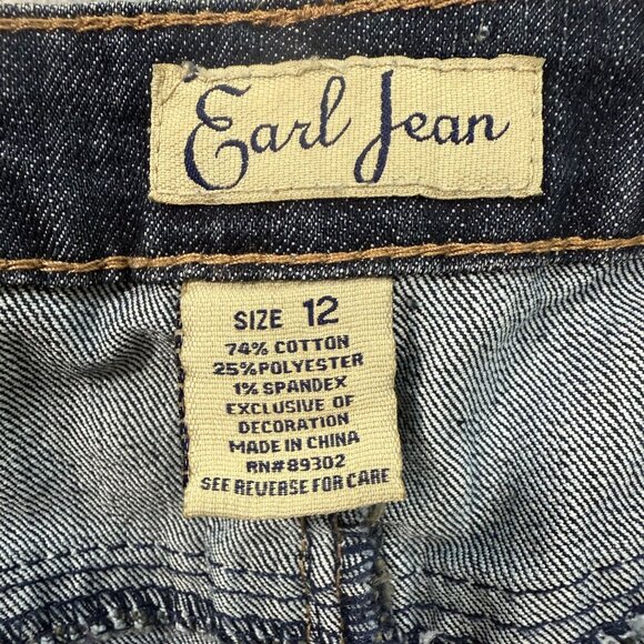 Earl Jean Shorts Womens 12 Embroidered Studded Western Cuffed Dk Wash Denim 32x4 - Picture 3 of 10
